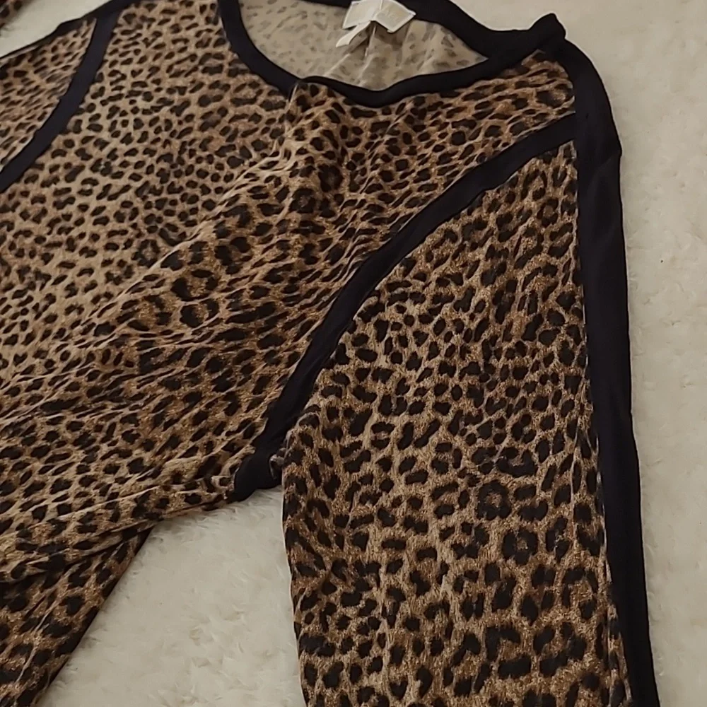 NEW Michael Kors Tunic Top RARE Sheer Black Peplum  Animal Print  Long Sleeve 1X